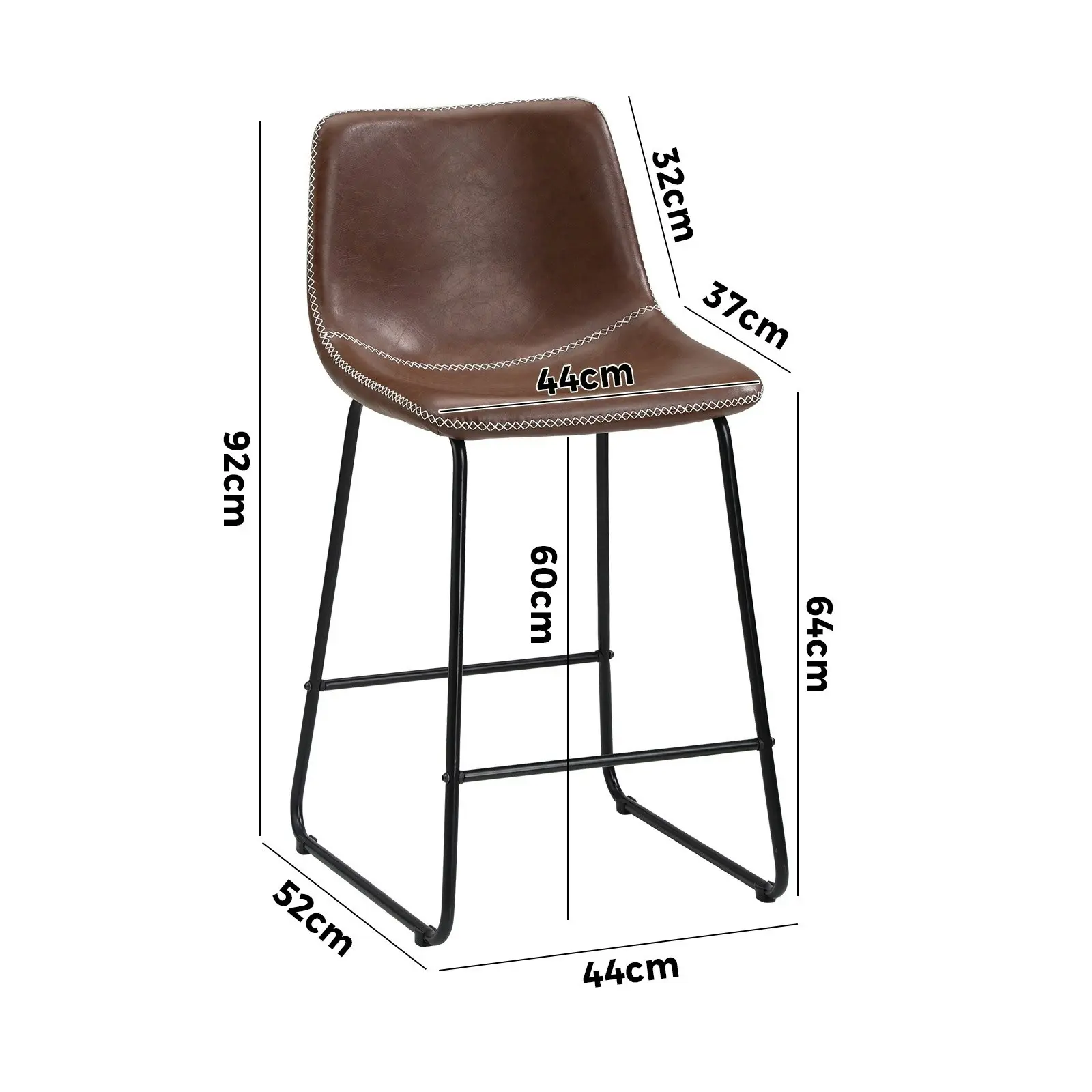 Oikiture 4x Bar Stools Kitchen Stool Dining Chairs Metal Leather Brown