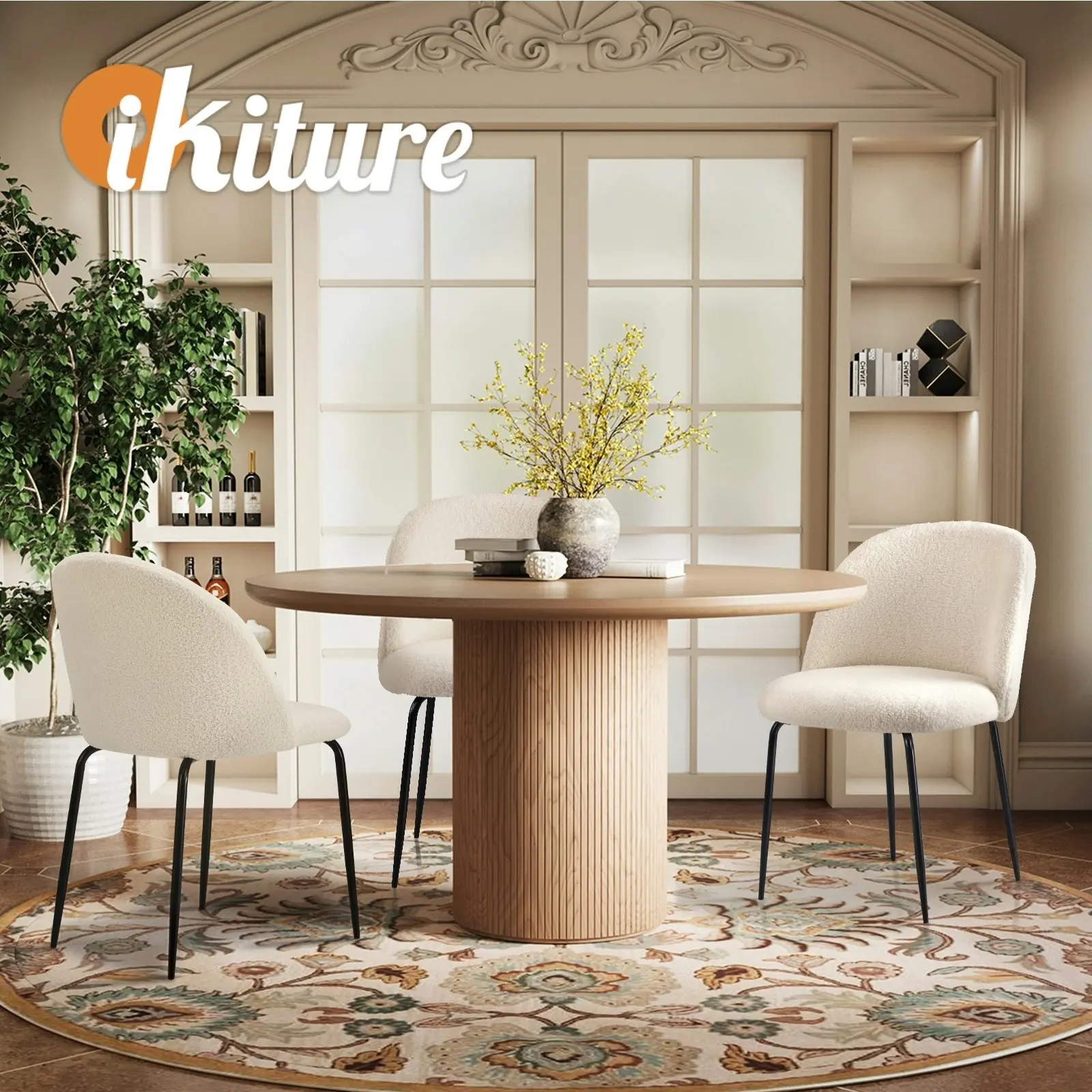 Oikiture Dining chairs Upholstered Sherpa White