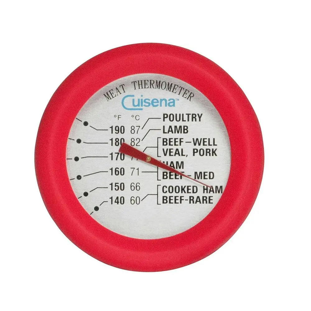 2x Cuisena Round Stainless Steel Meat Thermometer w/ Silicone Baking/Cooking Red