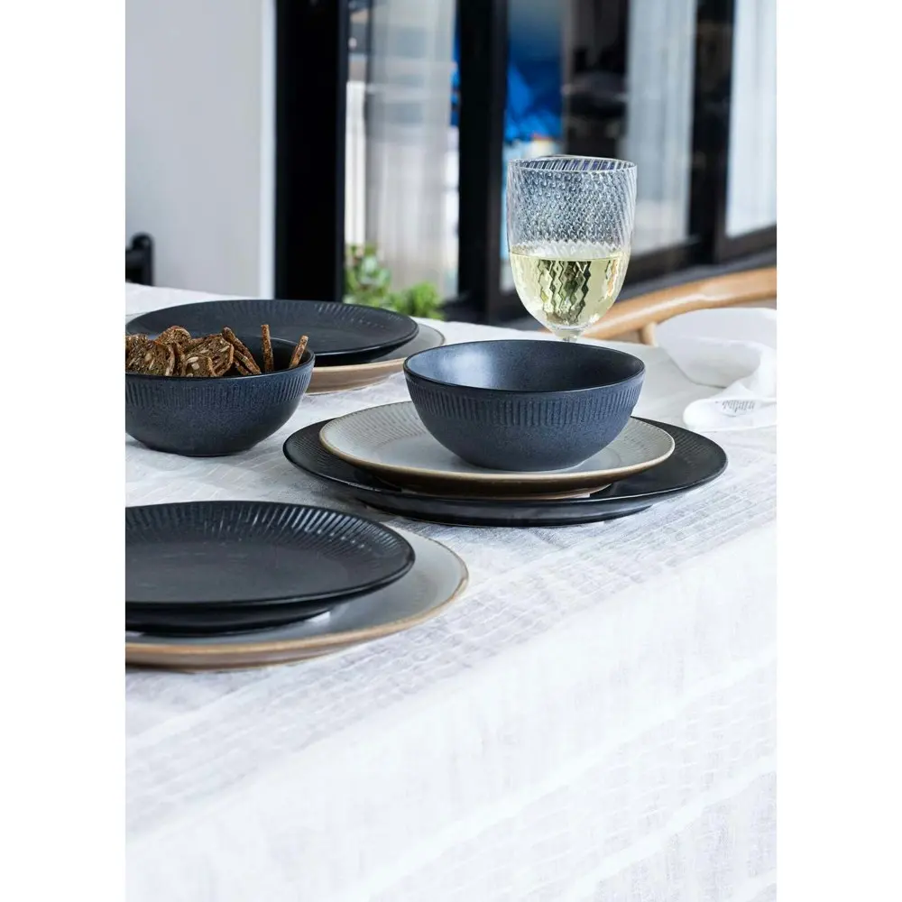 12pc Ladelle Luna Stoneware Side Plate/Dinner Bowl Dinnerware Set Round Charcoal