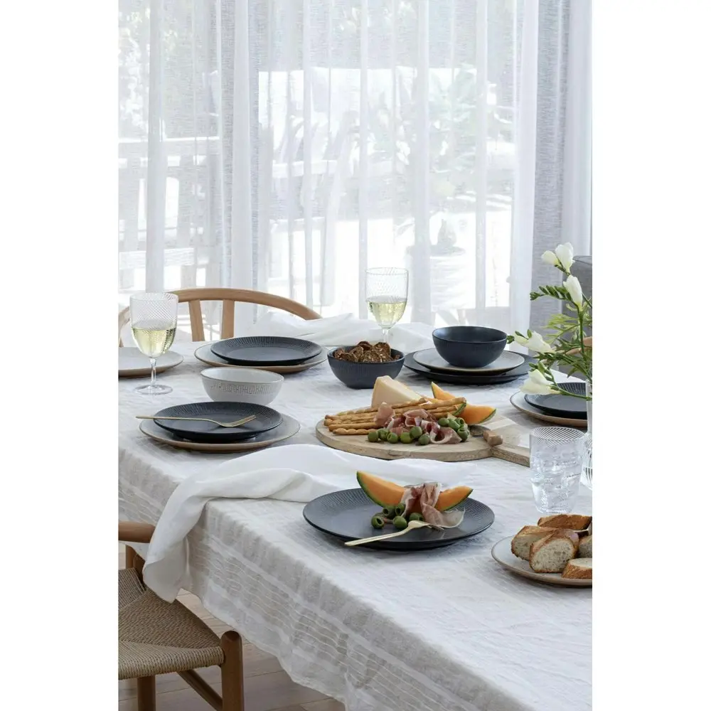 12pc Ladelle Luna Stoneware Side Plate/Dinner Bowl Dinnerware Set Round Charcoal