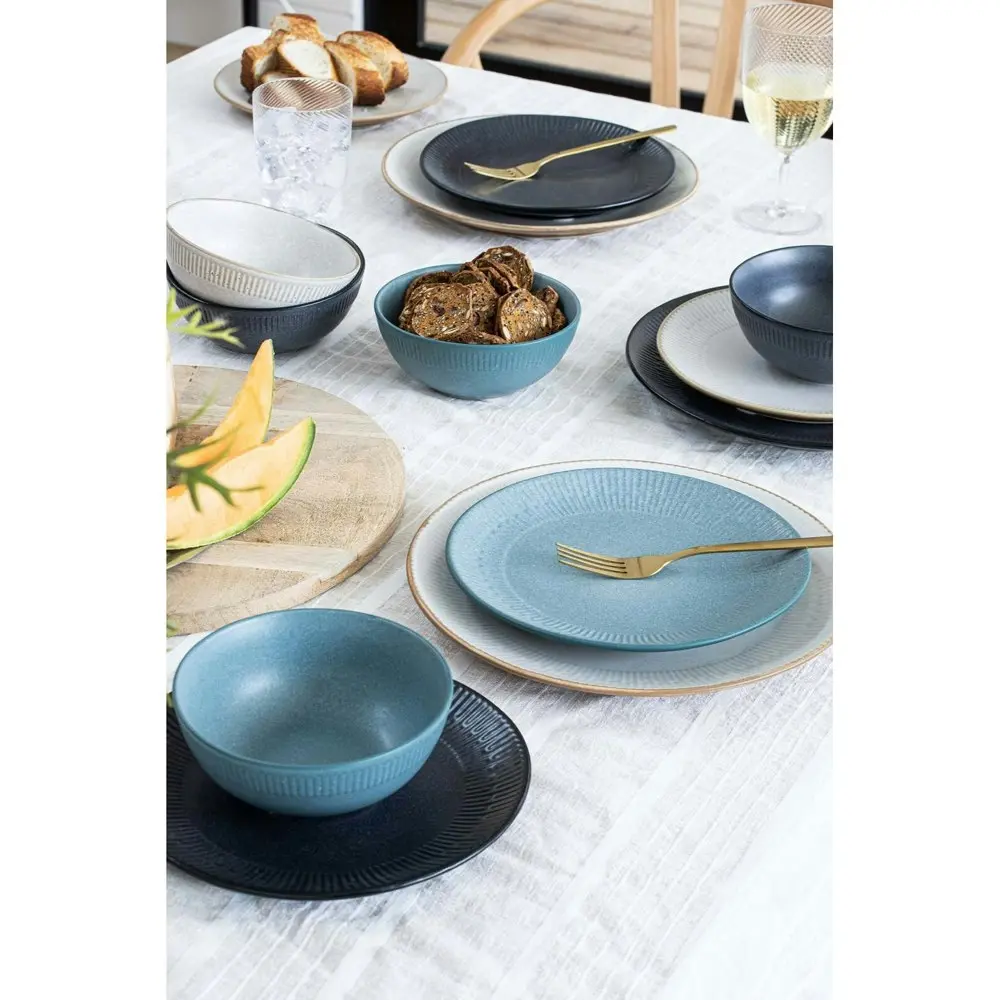 12pc Ladelle Luna Stoneware Side Plate/Dinner Bowl Dinnerware Set Round Teal