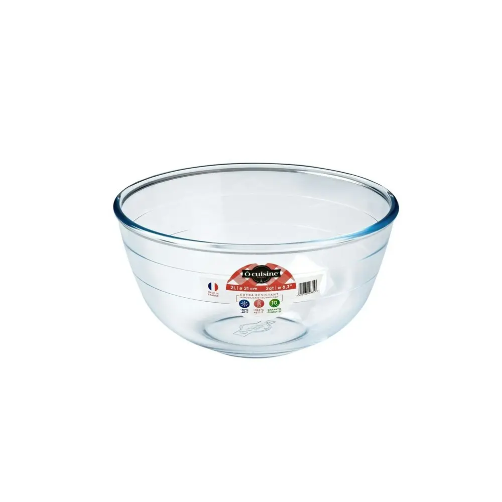 2x O Cuisine 21cm/2L Glass Mixing Bowl Dish Round Kitchen Baking Cookware Clear