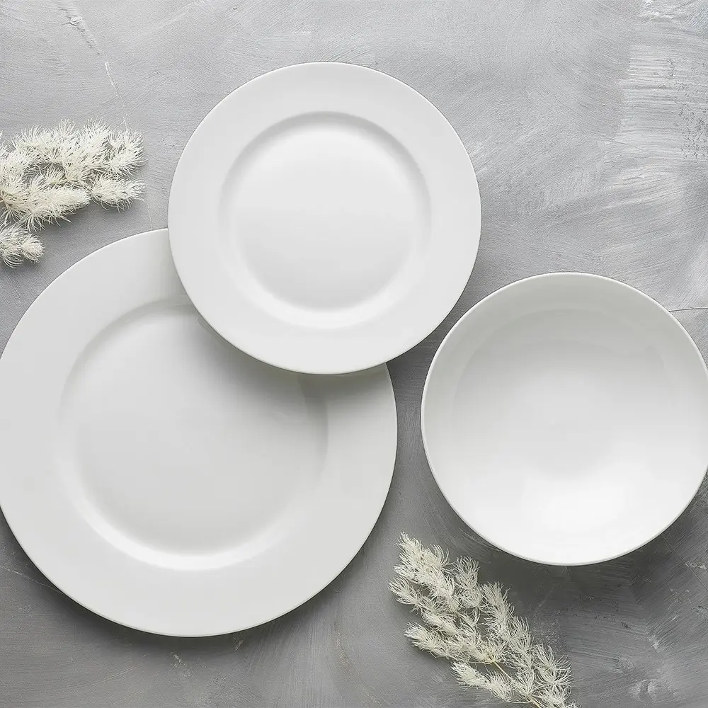 12pc Ecology Canvas Dinner Set Rim Serving Plate/Bowl Kitchen Dinnerware White