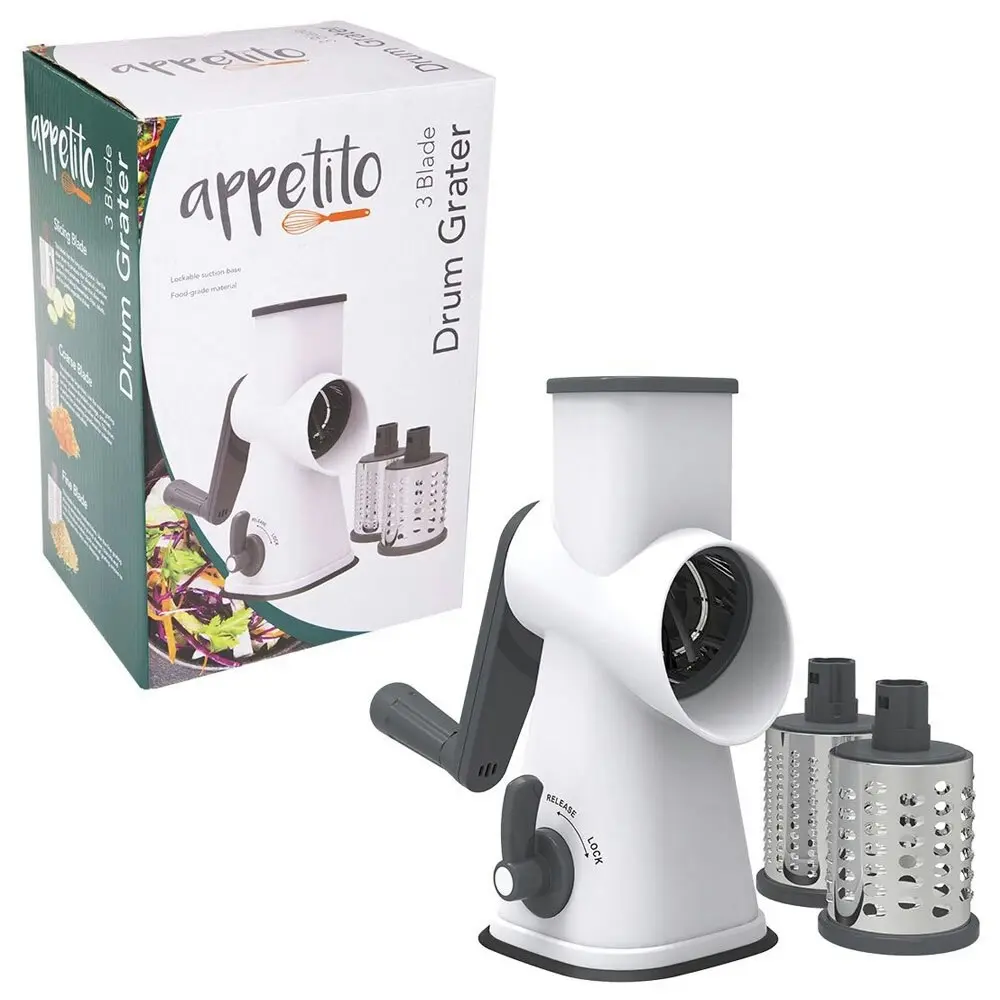 Appetito 3-Blade Drum Vegetable Grater/Slicer w/Lockable Suction Base White/Grey