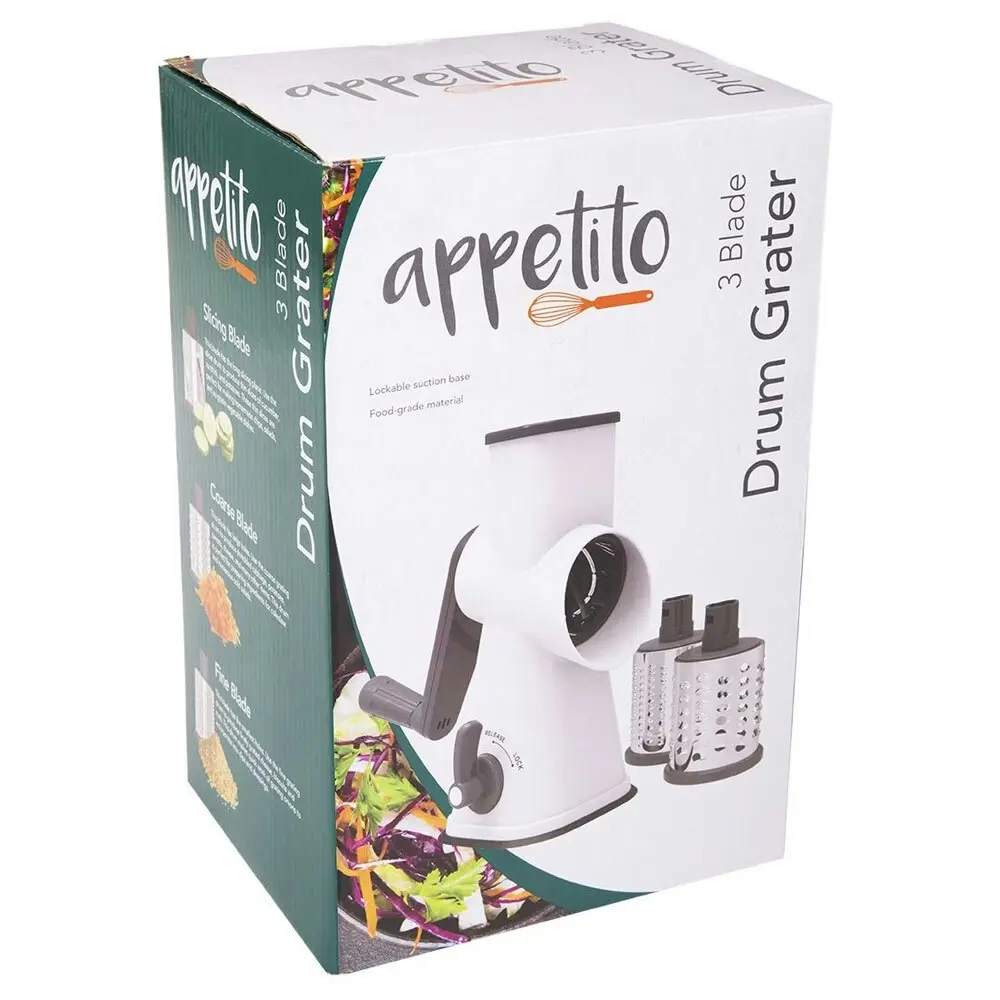 Appetito 3-Blade Drum Vegetable Grater/Slicer w/Lockable Suction Base White/Grey