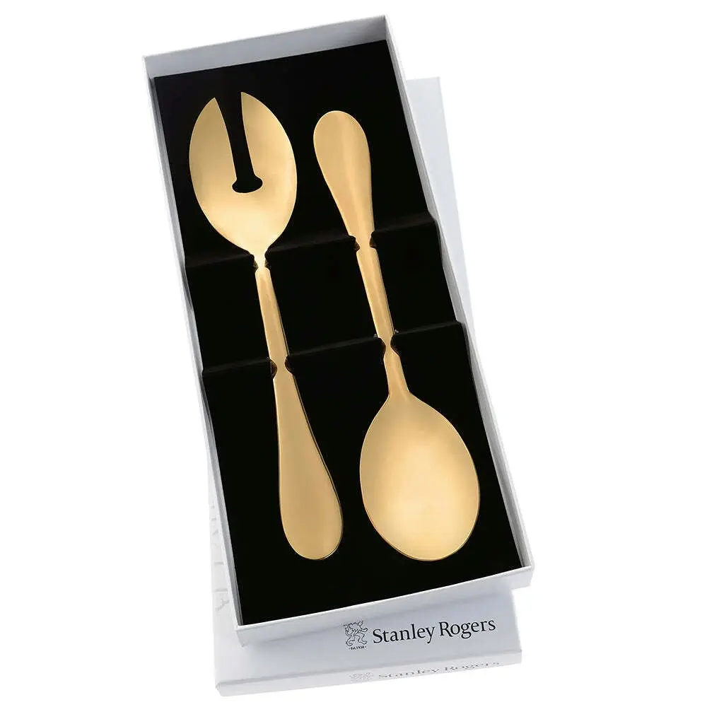 2pc Stanley Rogers Albany Salad Servers Spoon/Fork Serving Set Champagne Gold