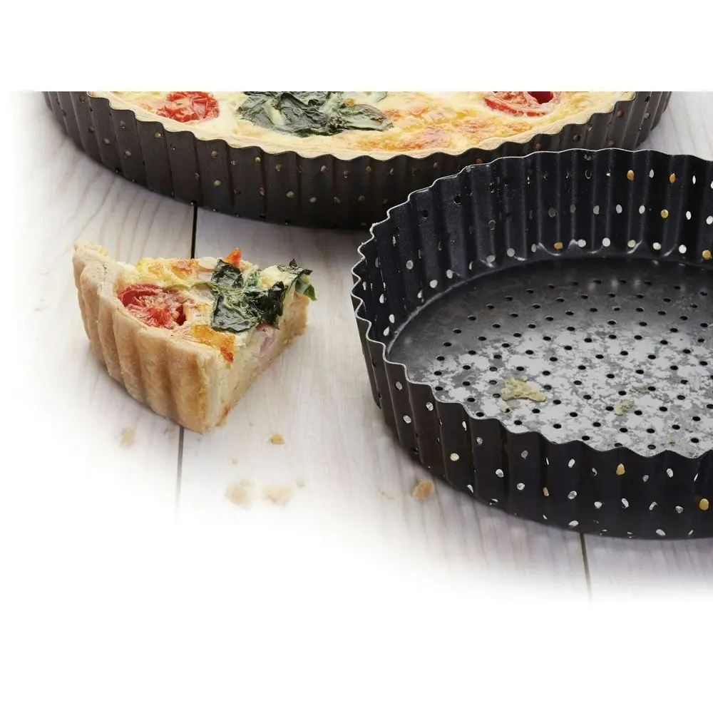 2x MasterCraft Crusty Bake 30cm Loose Base Non-Stick Round Flan Quiche Pan Black