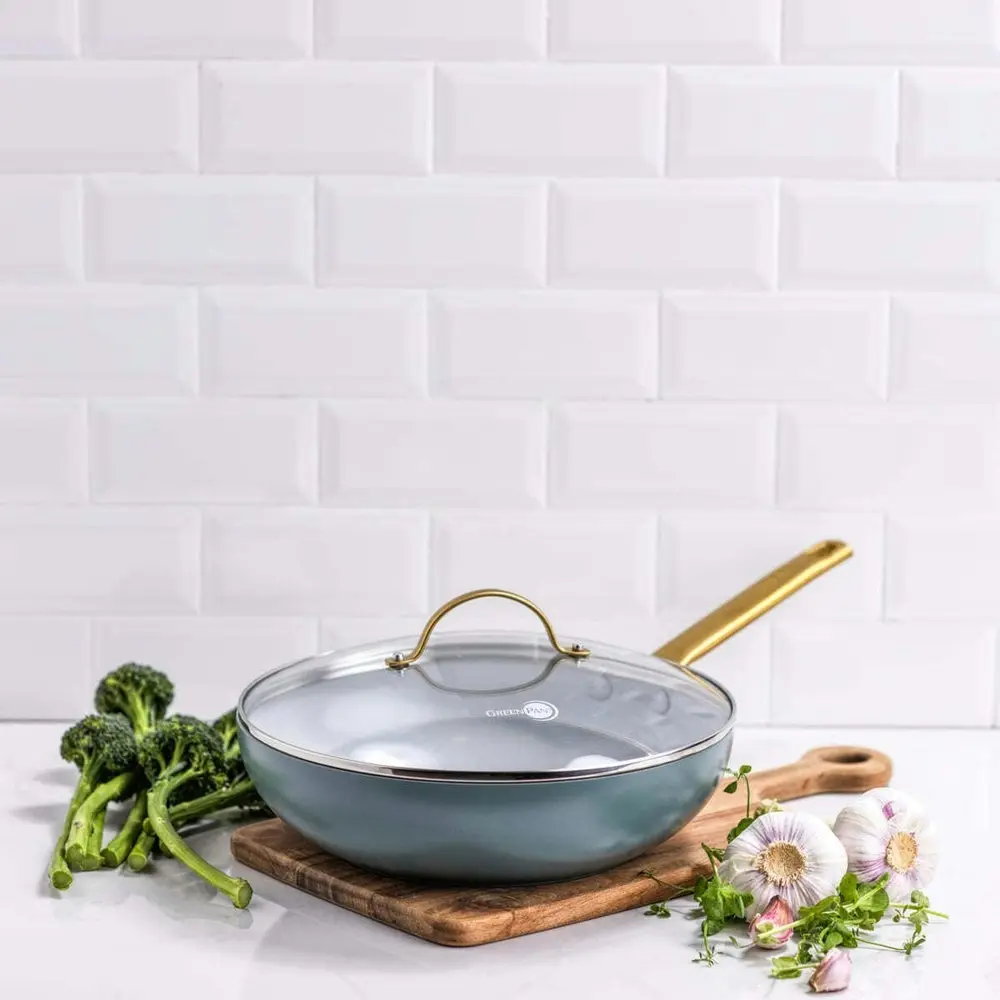 GreenPan Padova Smokey Sky Blue Covered Wok 28cm/3.69L Non Stick Home Cooking