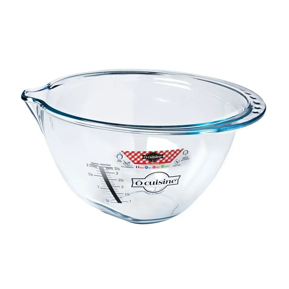 O Cuisine Expert 30cm/4.2L Glass Mixing Bowl w/ Beaker Round Cooking/Baking