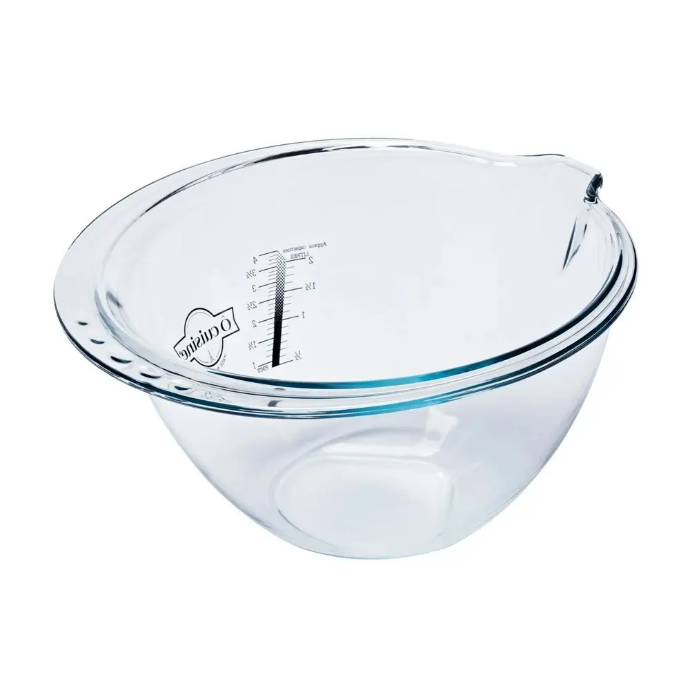 O Cuisine Expert 30cm/4.2L Glass Mixing Bowl w/ Beaker Round Cooking/Baking