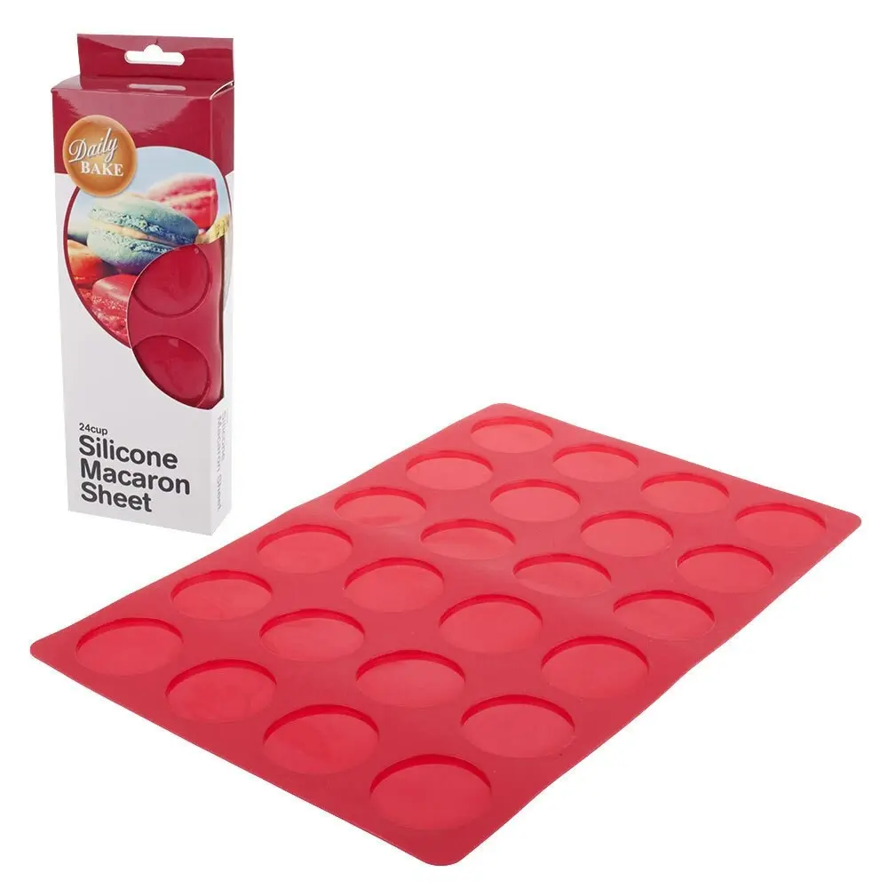 2x Daily Bake Silicone 24 Cup Non-Stick Macaron Baking Sheet/Tray 36x23cm Red