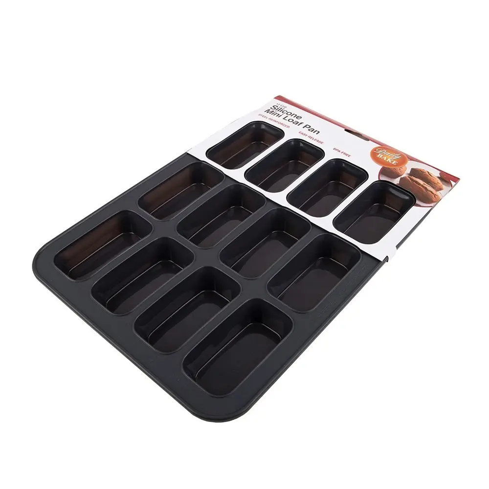 Daily Bake Non Stick Silicone 12 Cup Mini Loaf Pan Baking Mould w/Steel Frame