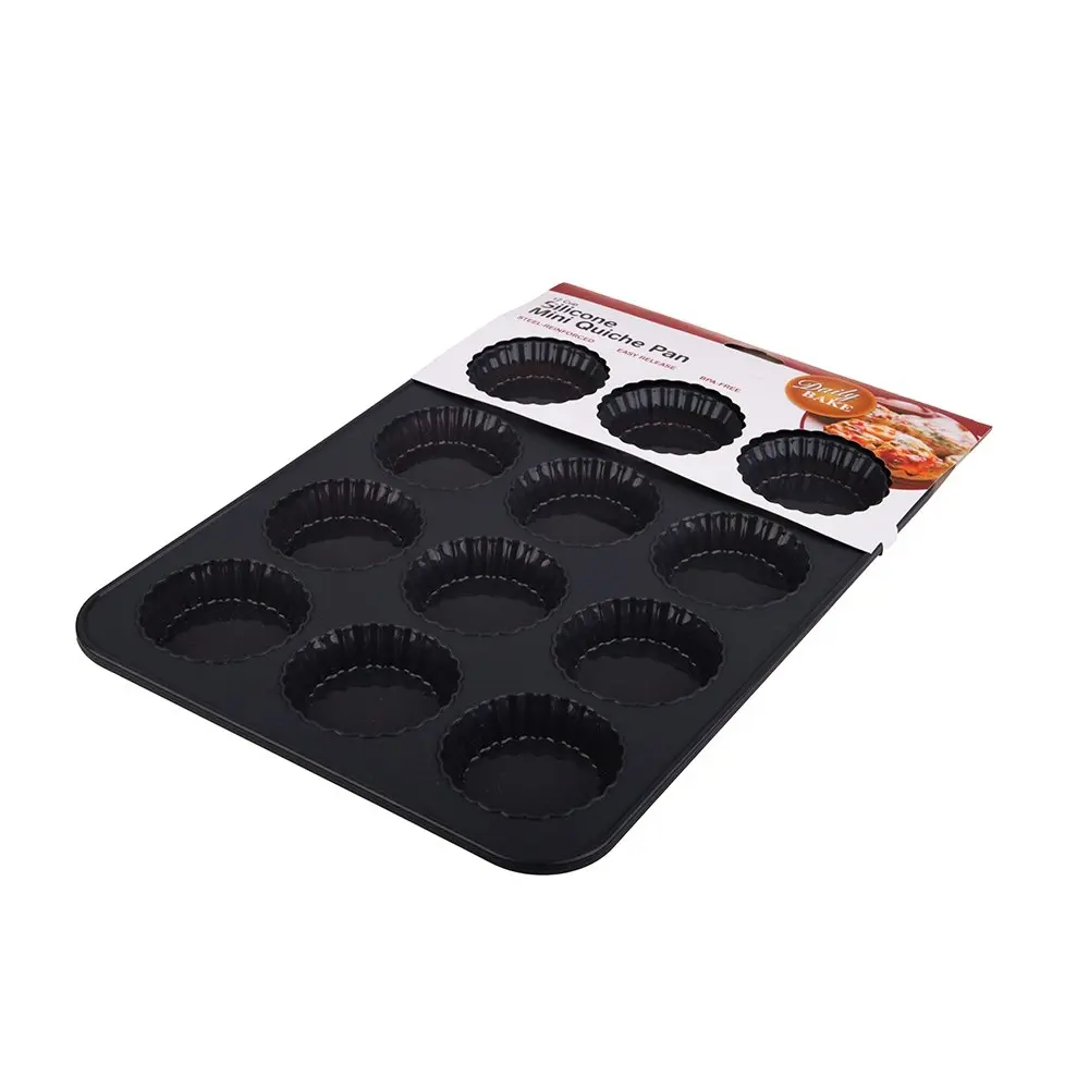 Daily Bake Non Stick Silicone 12 Cup Mini Quiche Pan Steel Frame Baking Mould CH