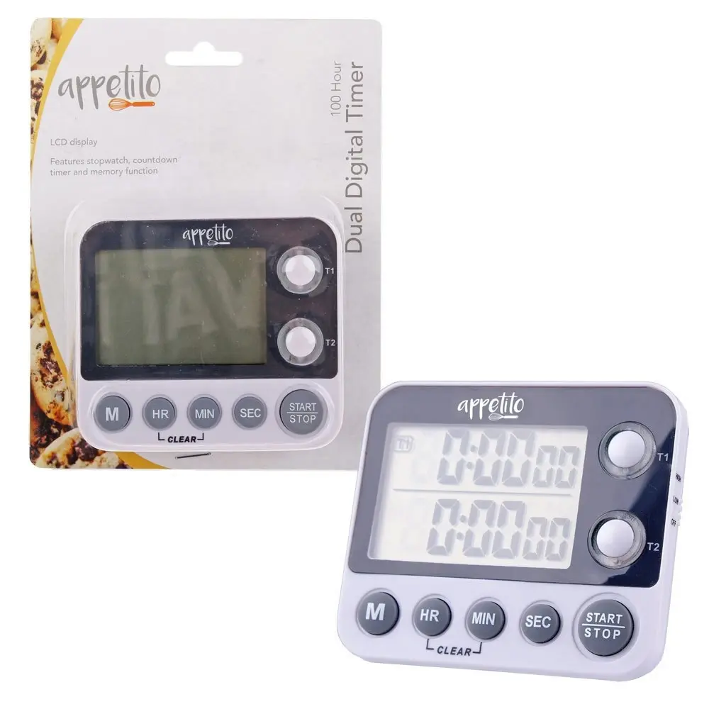 2x Appetito 100 Hours Dual Electronic Digital Kitchen Timer Self Standing