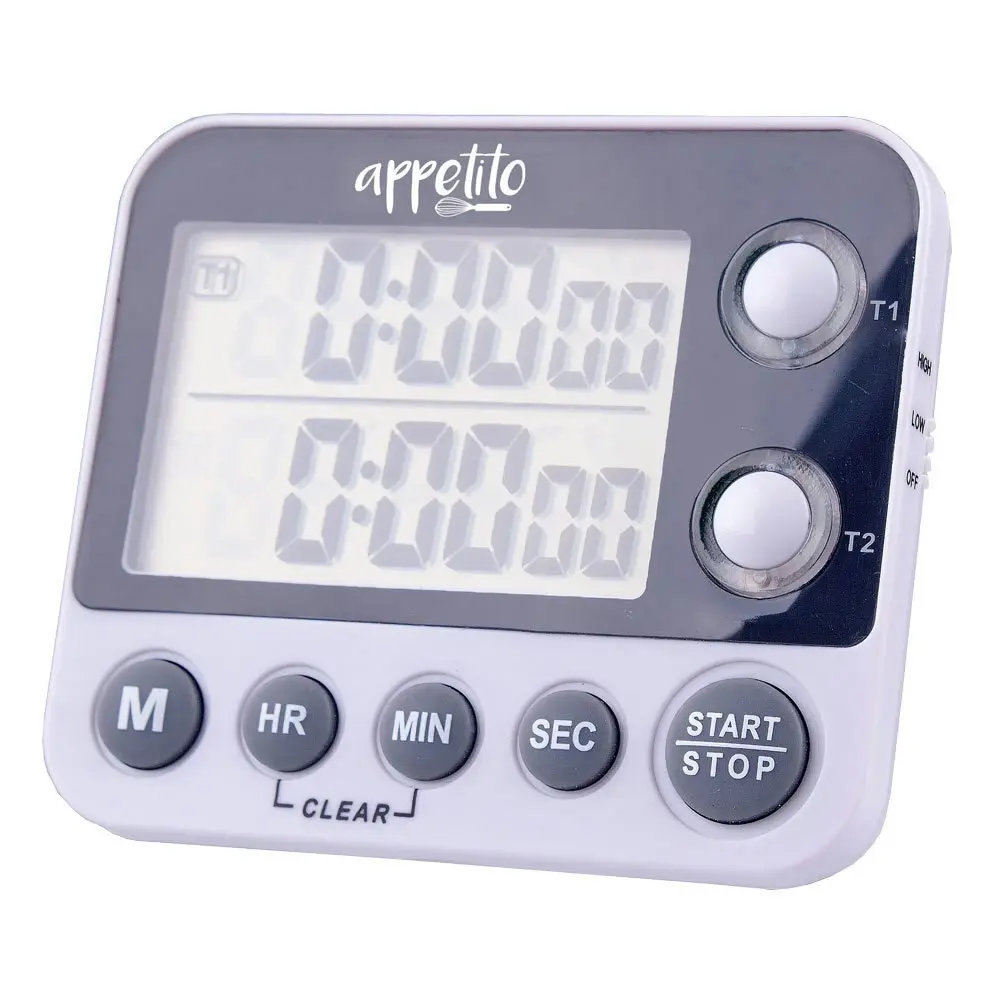 2x Appetito 100 Hours Dual Electronic Digital Kitchen Timer Self Standing