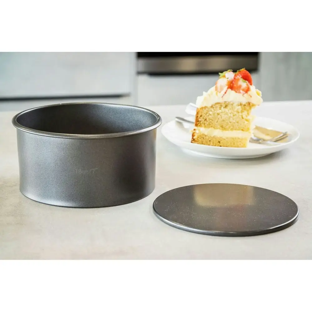 2x MasterCraft 18cm Heavy Loose Base Deep Cake Pan Baking Mould Charcoal Grey