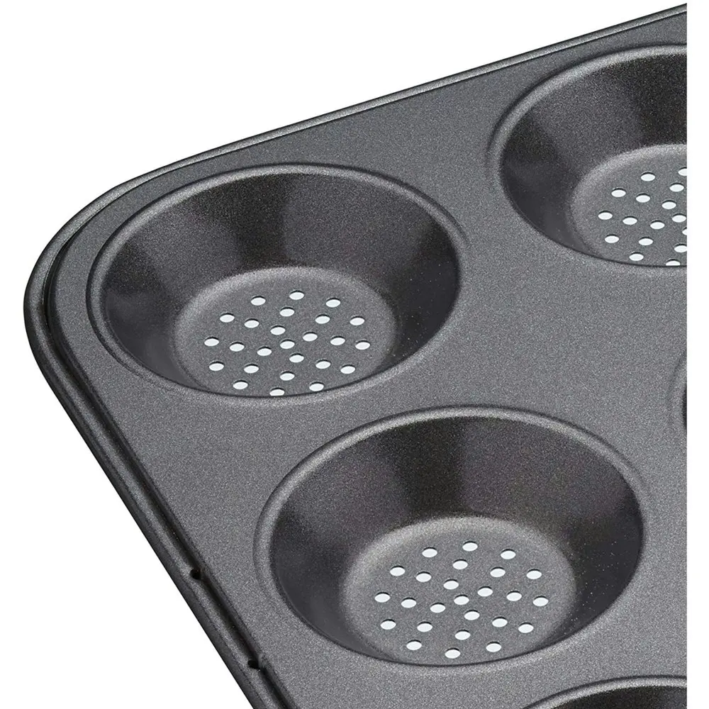 2x MasterCraft 32x24cm Crusty Bake Shallow 12-Cup Non-Stick Baking Pan Mould BLK