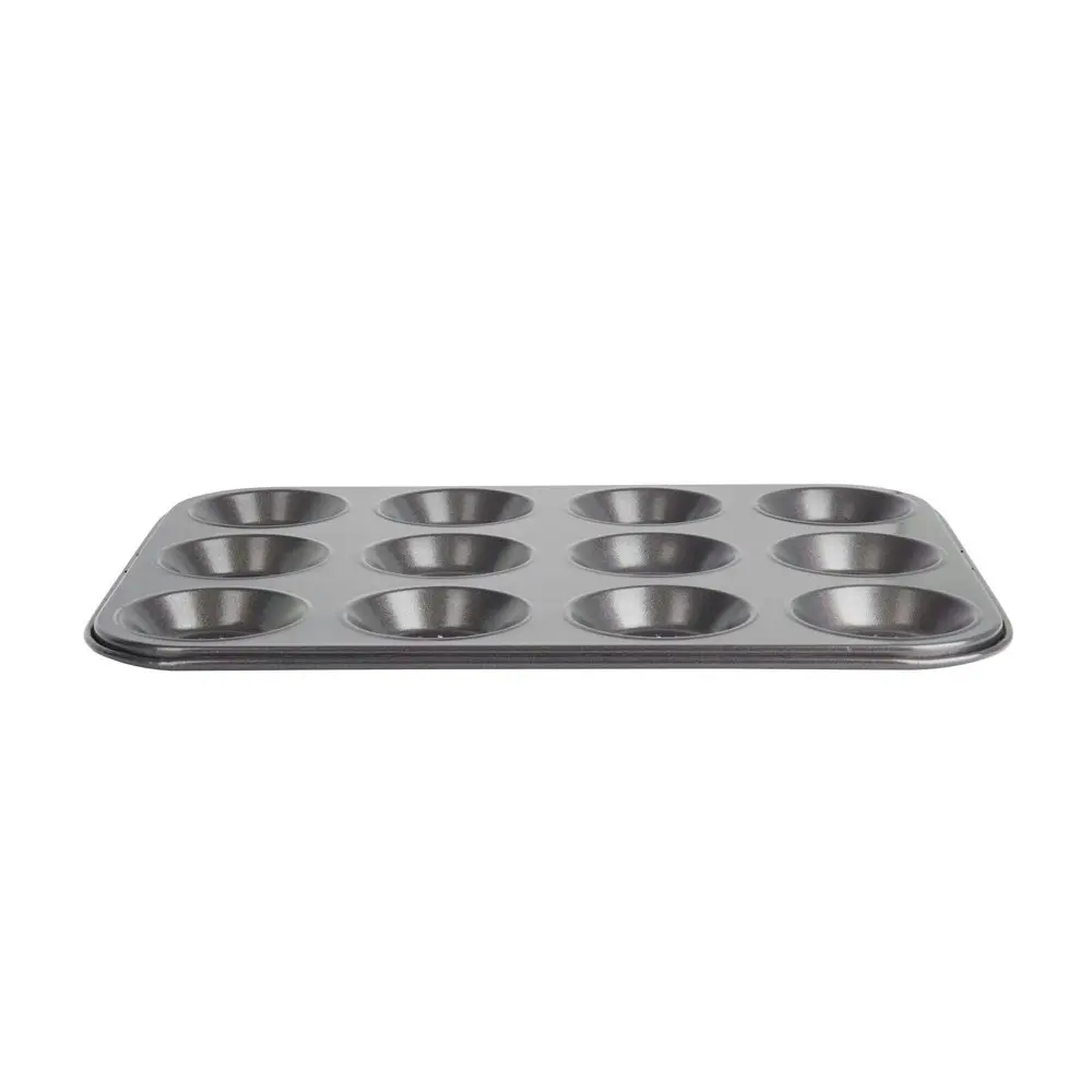 2x MasterCraft 32x24cm Crusty Bake Shallow 12-Cup Non-Stick Baking Pan Mould BLK