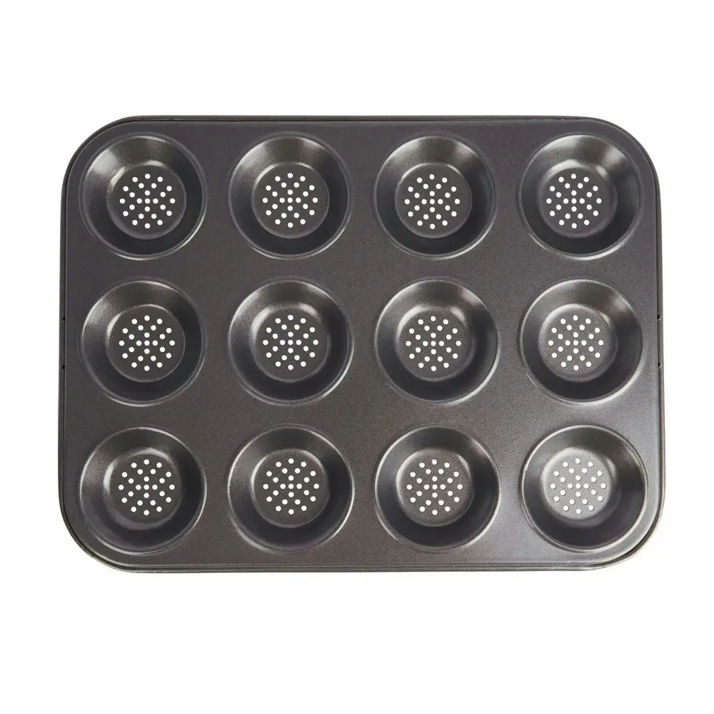 2x MasterCraft 32x24cm Crusty Bake Shallow 12-Cup Non-Stick Baking Pan Mould BLK