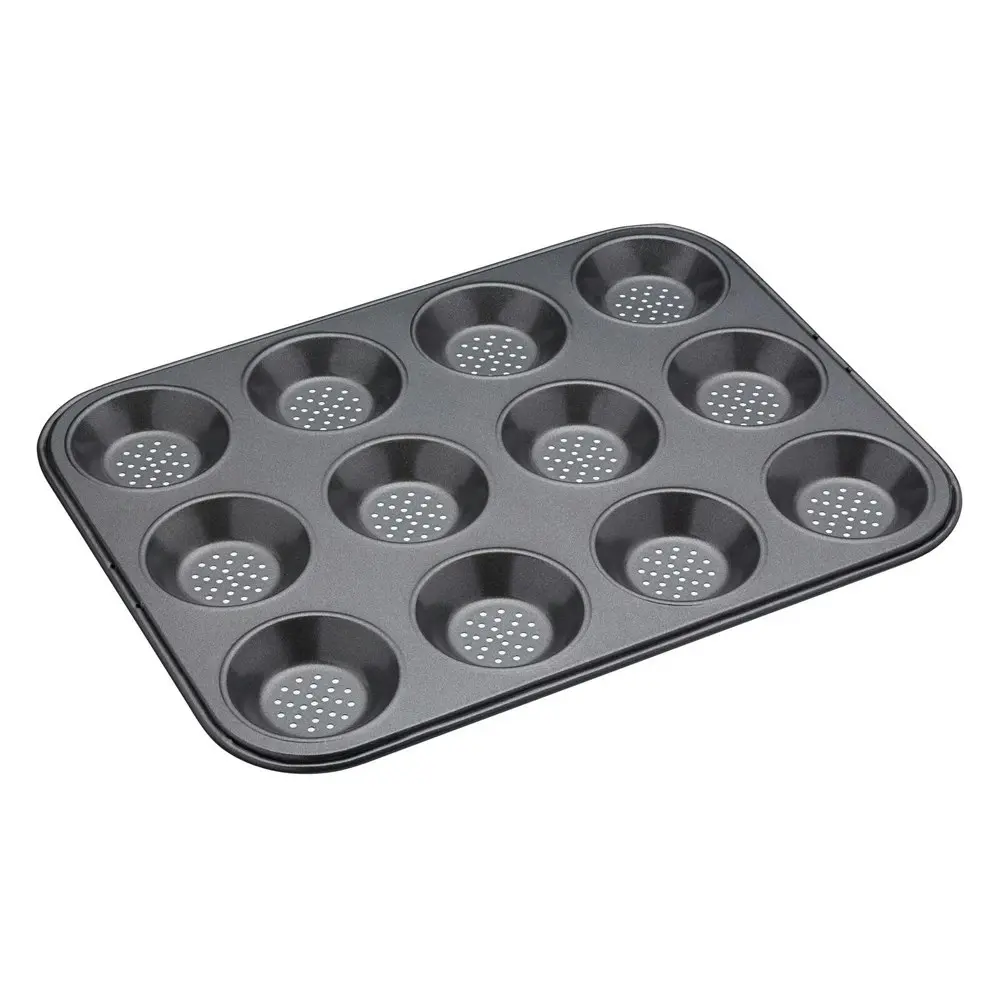 2x MasterCraft 32x24cm Crusty Bake Shallow 12-Cup Non-Stick Baking Pan Mould BLK