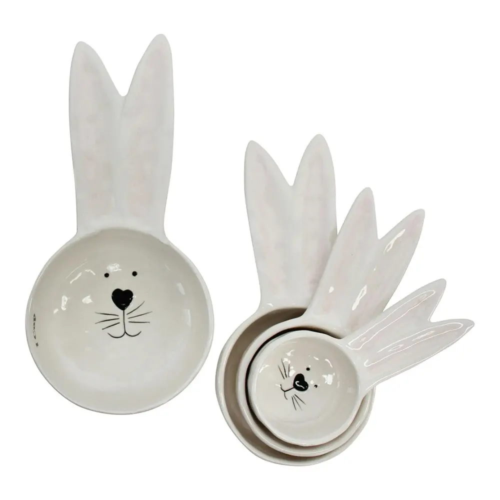 2x 4pc Ceramic Measuring Cup/Scoop Bunny Kitchen/Baking Cooking Utensil Set WHT