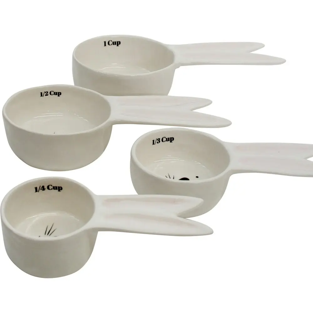 2x 4pc Ceramic Measuring Cup/Scoop Bunny Kitchen/Baking Cooking Utensil Set WHT