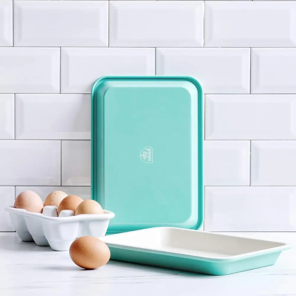 2pc Greenlife Contour Turquoise Baking Tray Home Kitchen Bakeware/Ovenware Set