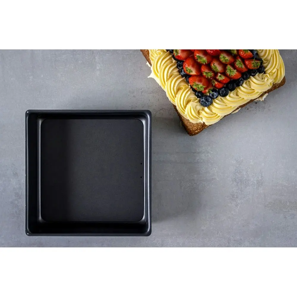 2x MasterCraft 23cm Heavy Loose Base Deep Non-Stick Square Cake Pan Baking Black