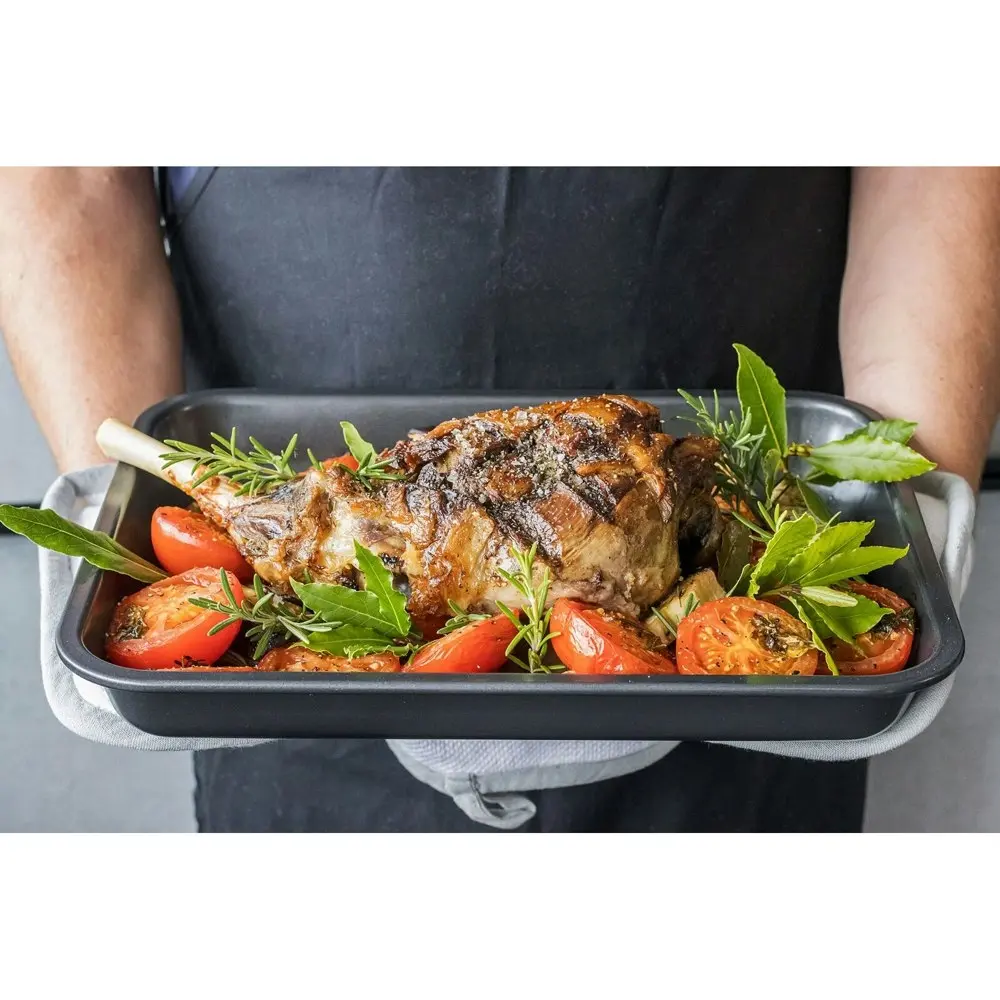 MasterCraft 39x31cm Heavy Base Non-Stick Roasting Pan Baking Tray Large Black