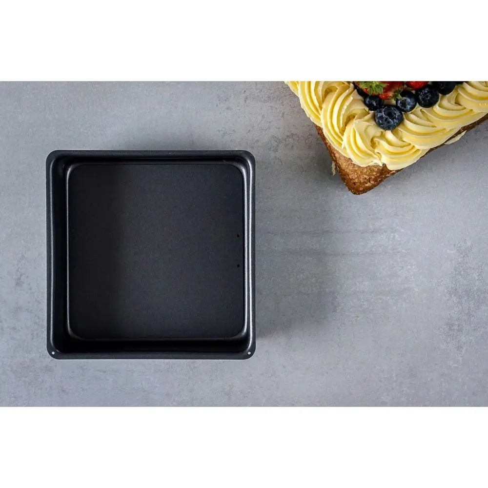 2x MasterCraft 21cm Heavy Loose Base Non-Stick Square Deep Cake Pan Baking Black