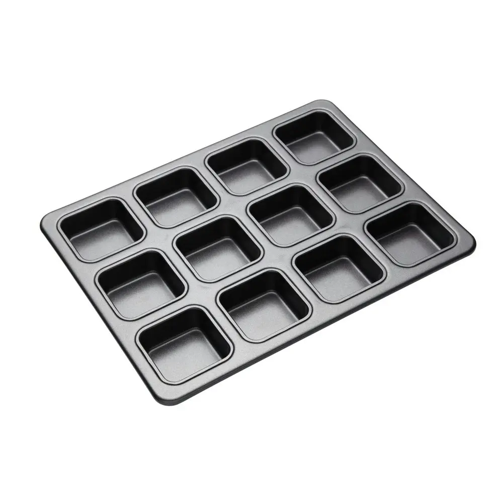 2x MasterCraft 34x26cm Heavy Base 12-Cup Non-Stick Square Brownie Pan Baking BLK