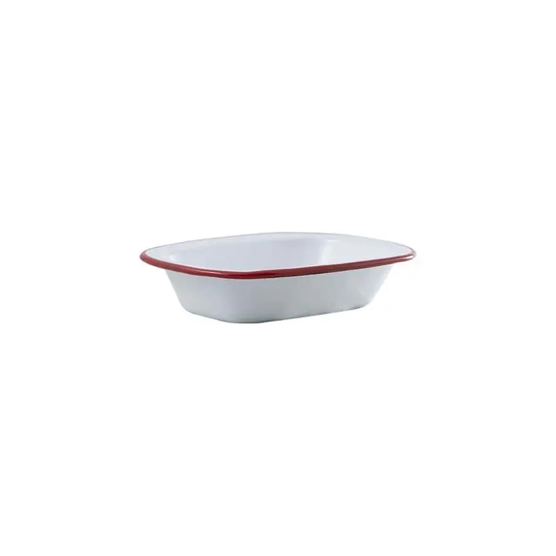 2x Urban Style Enamelware 18cm Pie Dish Rectangle Snack Container w/ Red Rim WHT