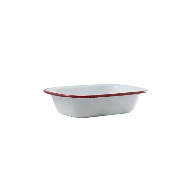 2x Urban Style Enamelware 20cm Pie Dish Rectangle Snack Container w/ Red Rim WHT