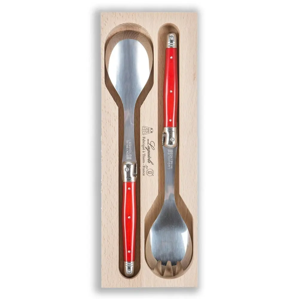 4pc Andre Verdier Laguiole Debutant Salad Serving/Server/Fork/Spoon Set Red