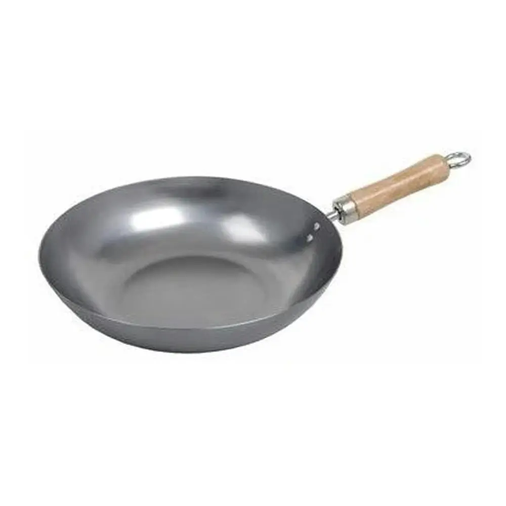 Cuisena 30cm Carbon Steel Stir Frying Wok Cooking Pan w/ Wooden Handle Silver