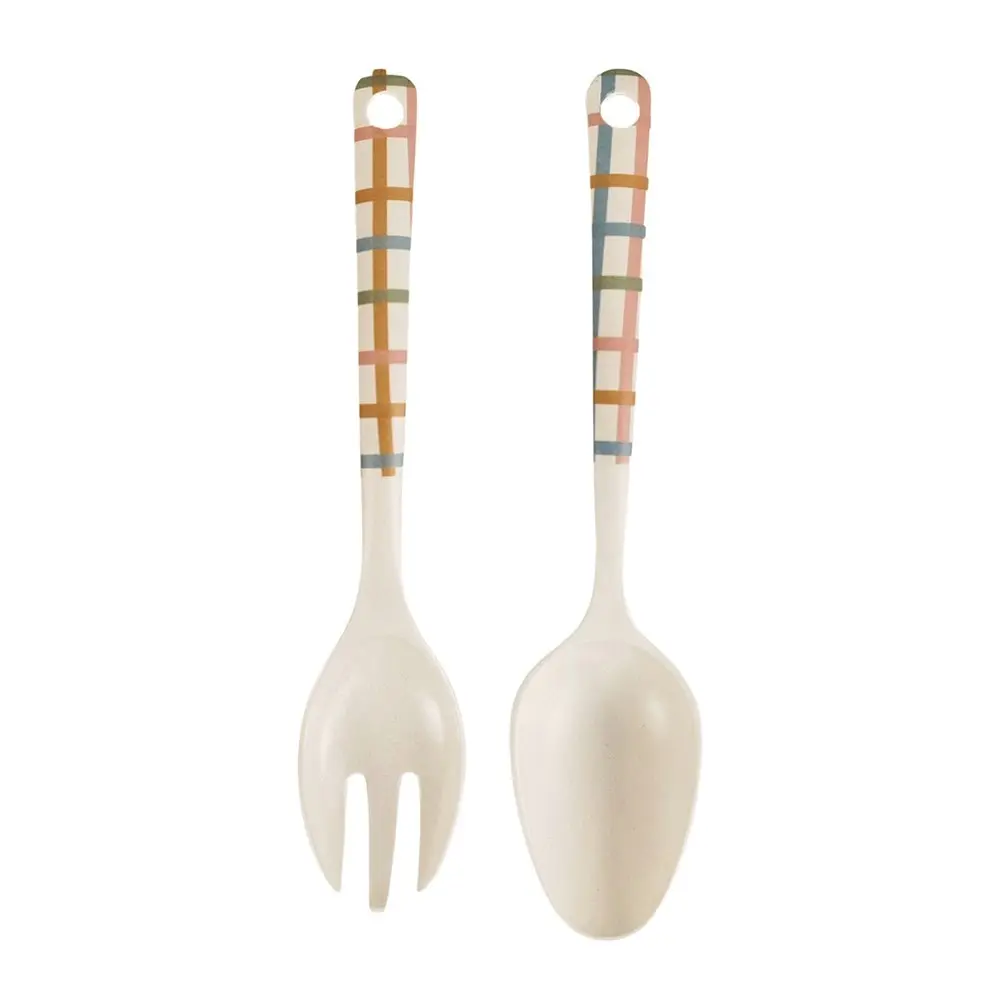 4x 2pc Urban Maldon Check 24cm Bamboo Fibre Spoon/Fork Salad Servers Utensil Set