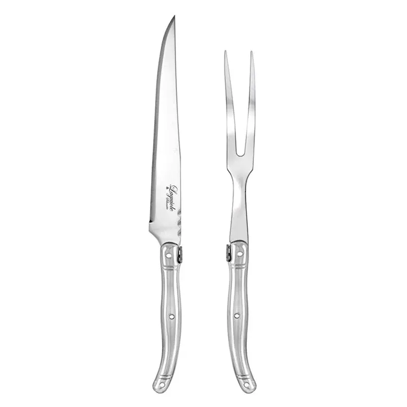 2pc Laguiole Silhouette Stainless Steel Carving Knife/Fork Set Utensils Silver