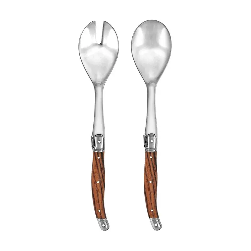 2pc Laguiole Silhouette Stainless Steel 28.5cm Salad Server Set Utensils Wooden