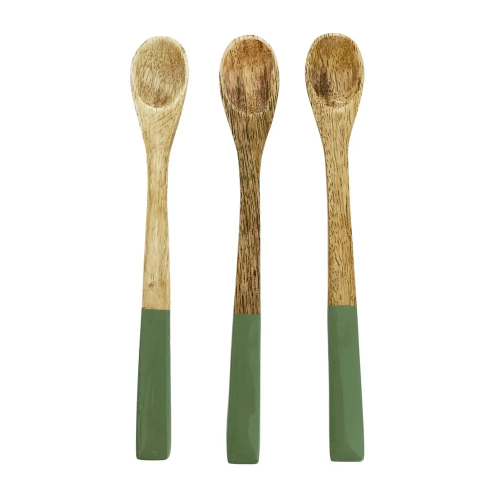 2x 3pc Urban 15cm Mango Wood Mini Serving Spoons Kitchen Utensil Green/Natural