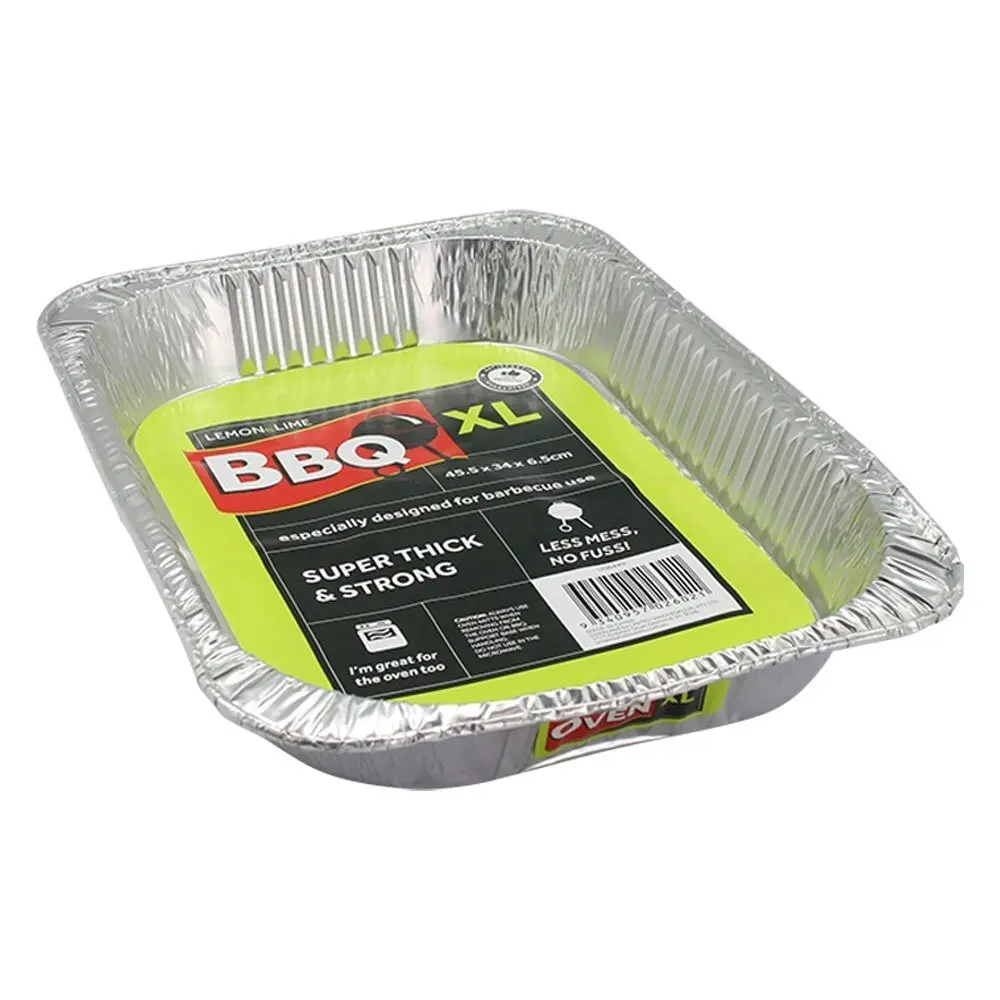 12x Lemon & Lime Rectangle 45.5x34cm Foil Oven Baking Tray BBQ Container LRG SLV