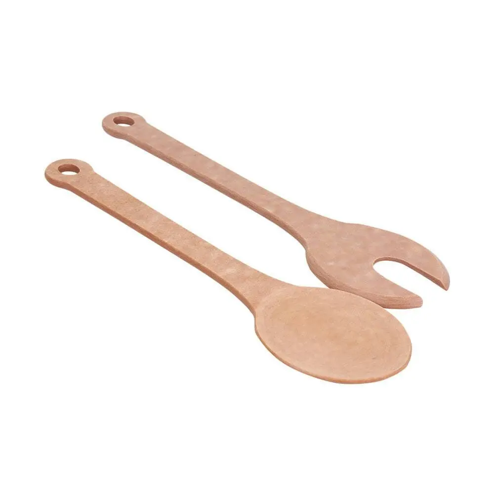 2pc Eco Basics 30.5cm Wooden Spoon & Fork Salad Set Serving Utensils Natural