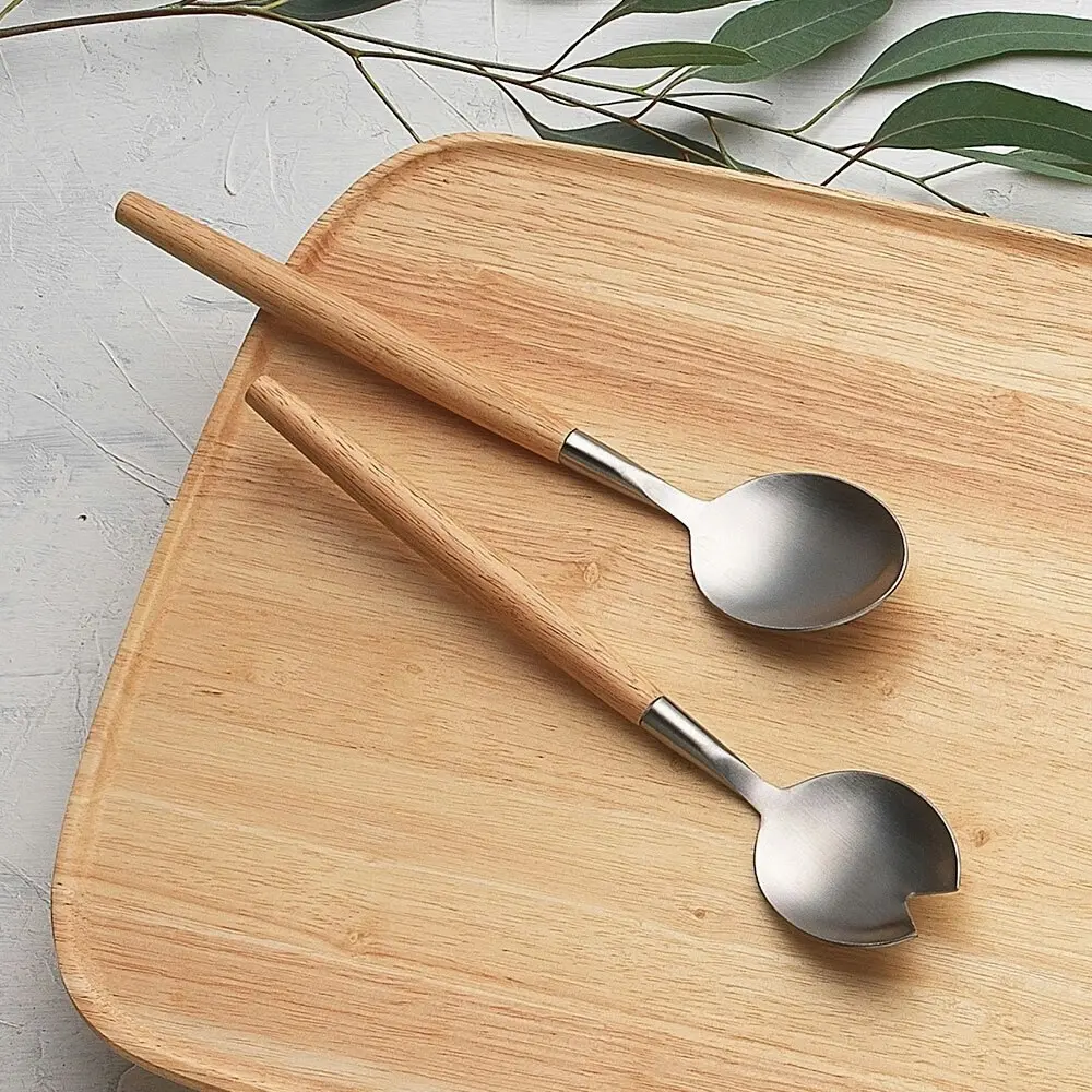 2pc Ecology Alto Stainless Steel/Rubberwood Salad Servers Utensils Set Natural