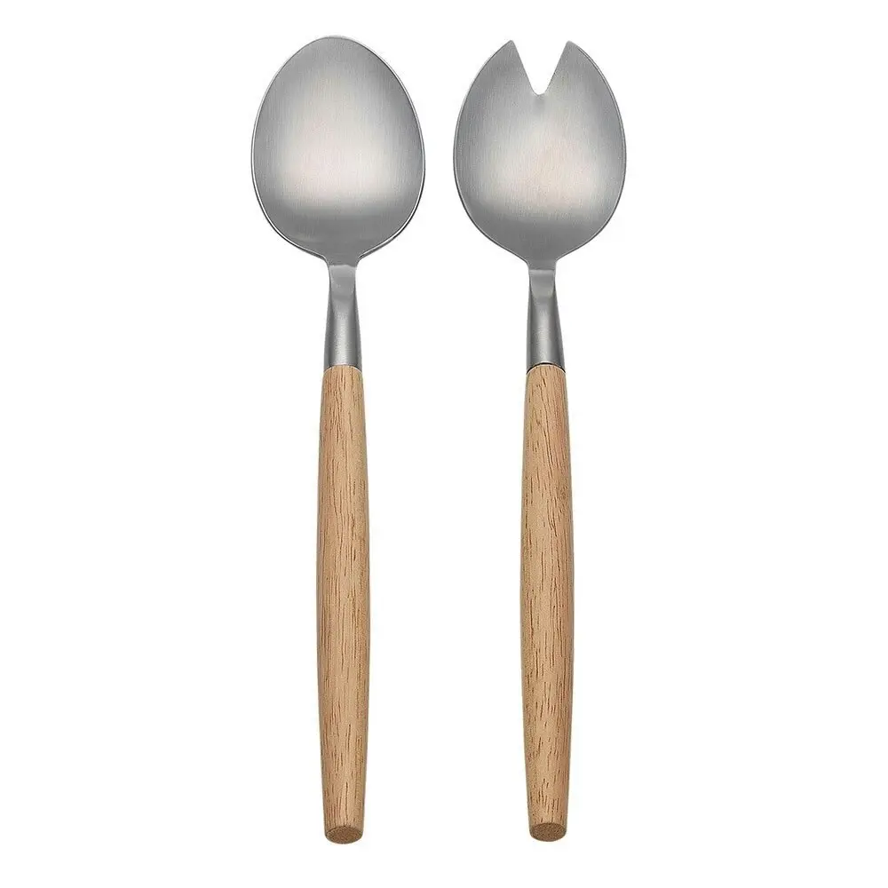 2pc Ecology Alto Stainless Steel/Rubberwood Salad Servers Utensils Set Natural