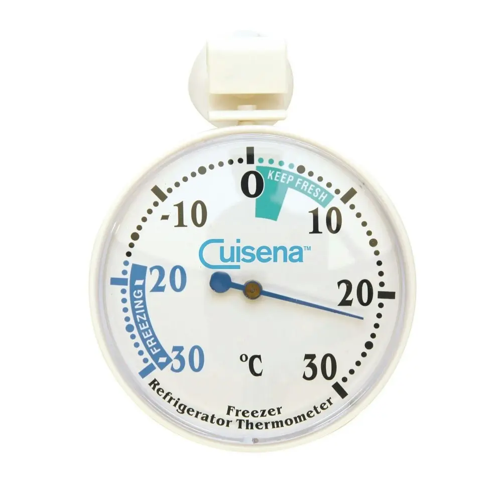 2x Cuisena Hanging Plastic Fridge & Freezer Thermometer Temperature Round White