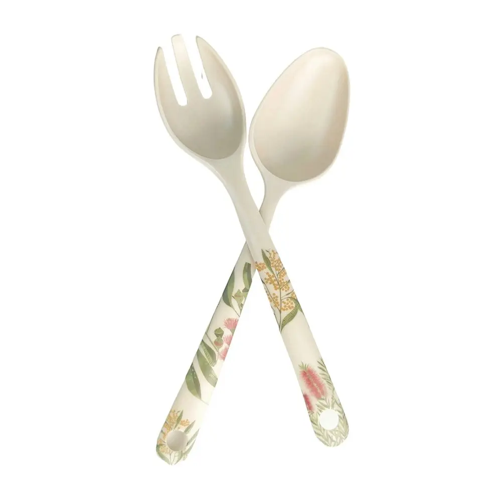 2x 2pc Urban FB Aus Animals 25cm Spoon/Fork Salad Servers Utensil Set Grey/GRN