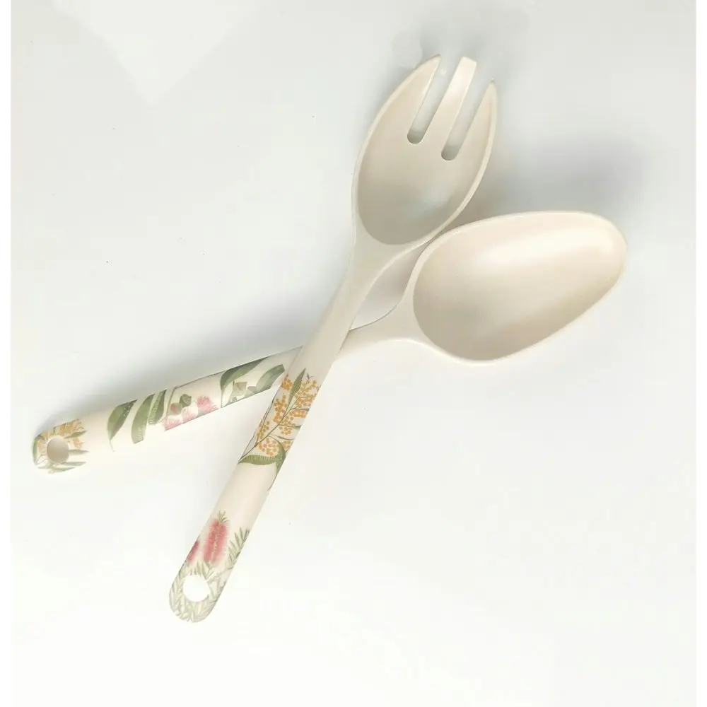 2x 2pc Urban FB Aus Animals 25cm Spoon/Fork Salad Servers Utensil Set Grey/GRN