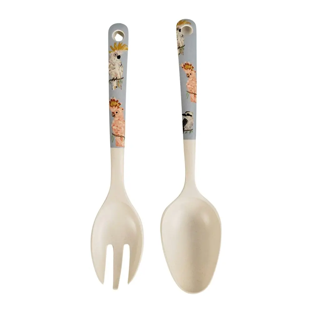 2x 2pc Urban FB Aus Birds 24cm Bamboo Fibre Spoon/Fork Salad Servers Utensil Set