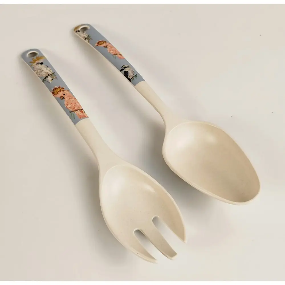 2x 2pc Urban FB Aus Birds 24cm Bamboo Fibre Spoon/Fork Salad Servers Utensil Set