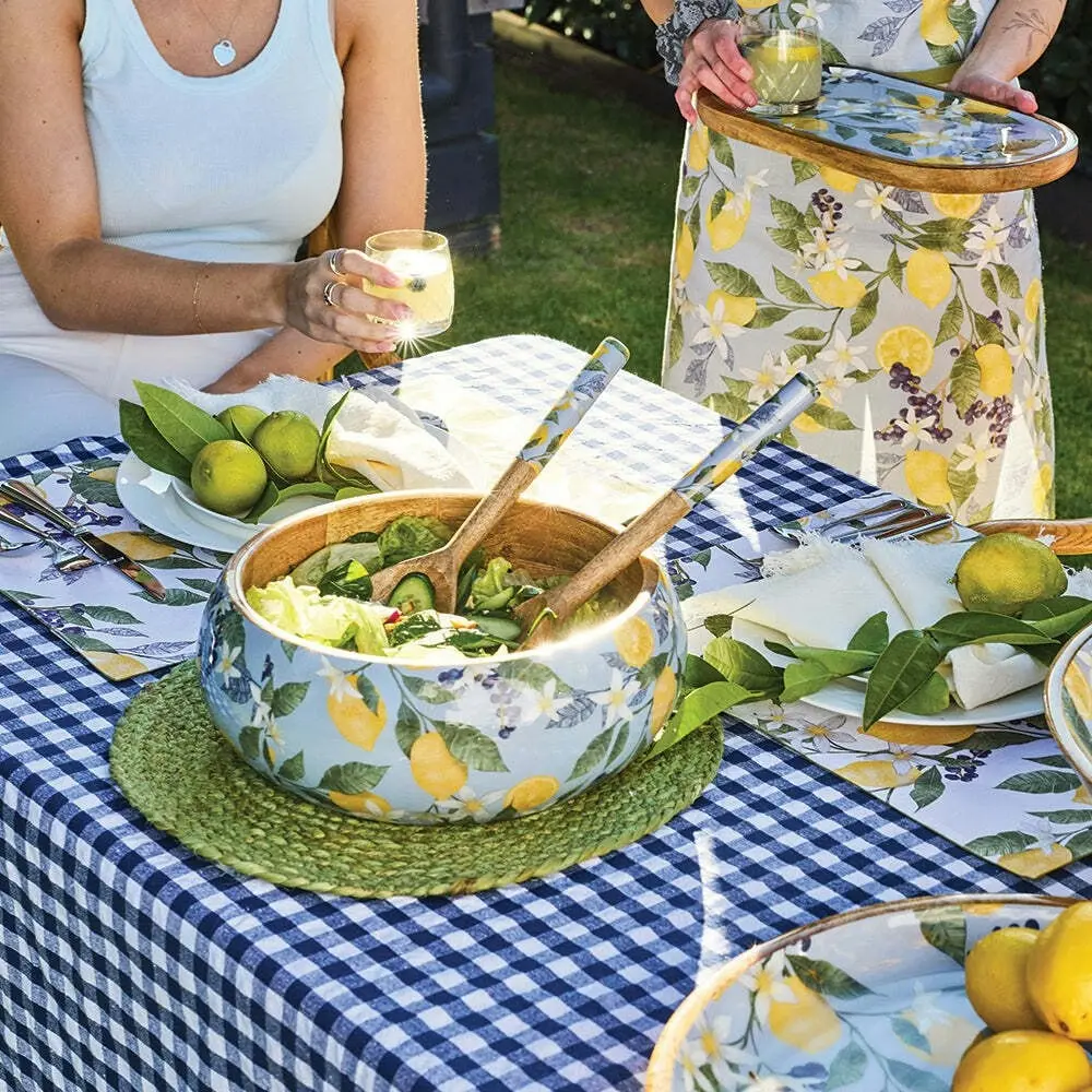 2pc J.Elliot Home Lemon 30cm Wood Salad Servers Spoon/Fork Serving Utensil Sky